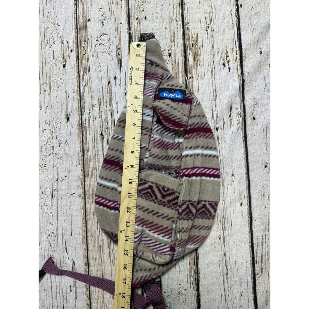 KAVU Rope Sling Striped Fleece Travel Backpack Bag Tan Brown